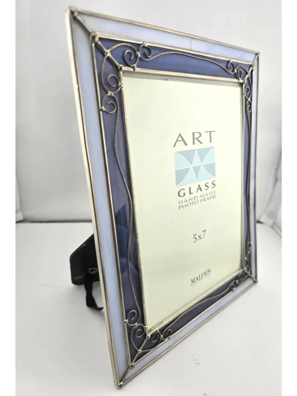 Art Glass 5x7 Handmade Photo Frame Malden Blue & White Stained Glass READ
